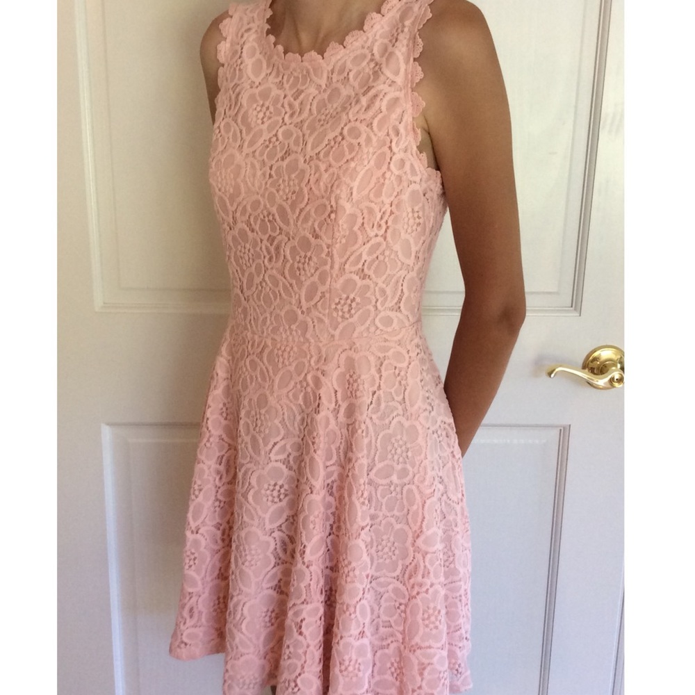 Jodi Kristopher Pink Lace Fit & Flare Dress